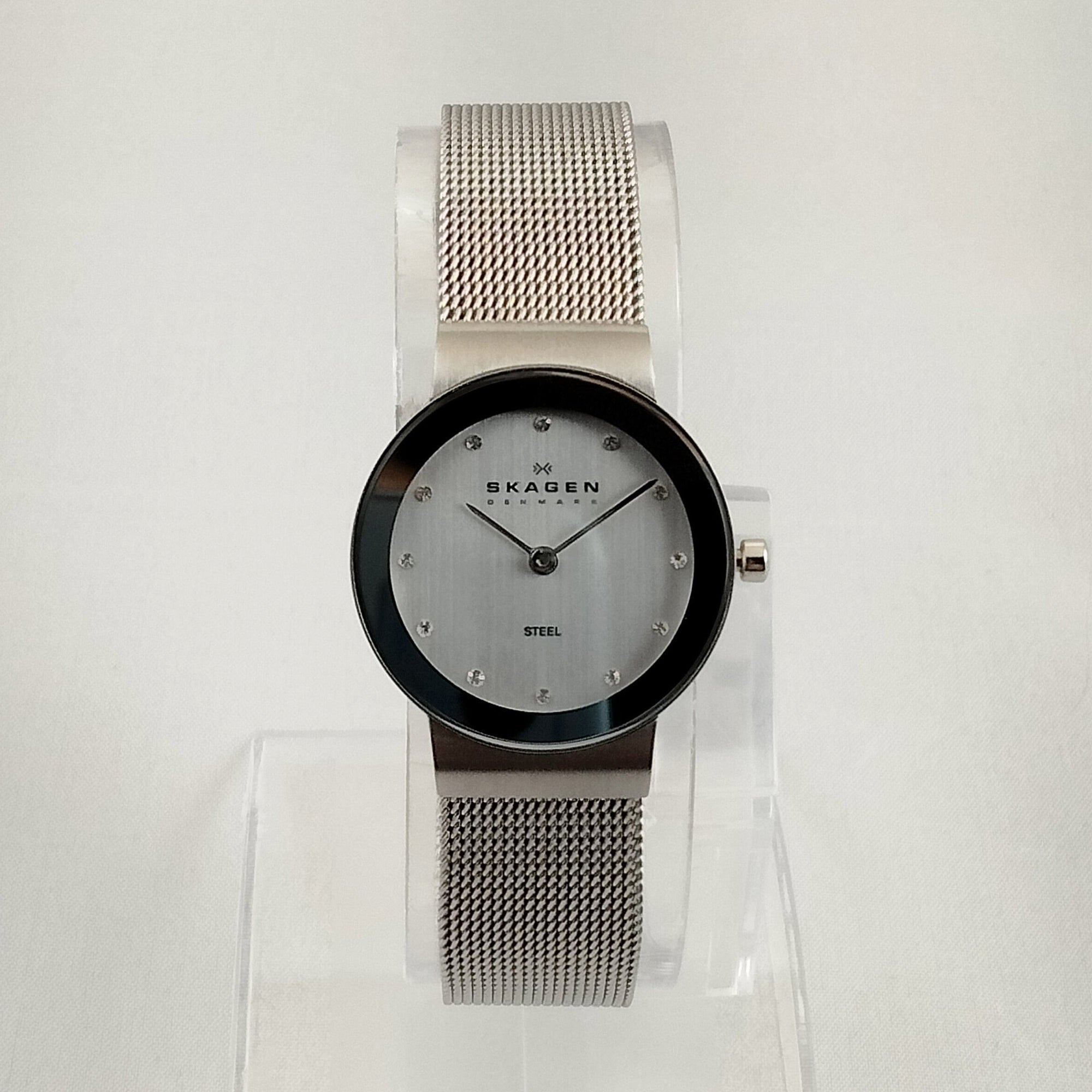 I Like Mikes Mid Century Modern Watches Skagen Women's Stainless Steel Watch, Jewel Hour Markers, Mesh Strap