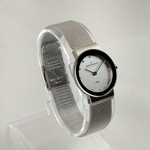 I Like Mikes Mid Century Modern Watches Skagen Women's Stainless Steel Watch, Jewel Hour Markers, Mesh Strap