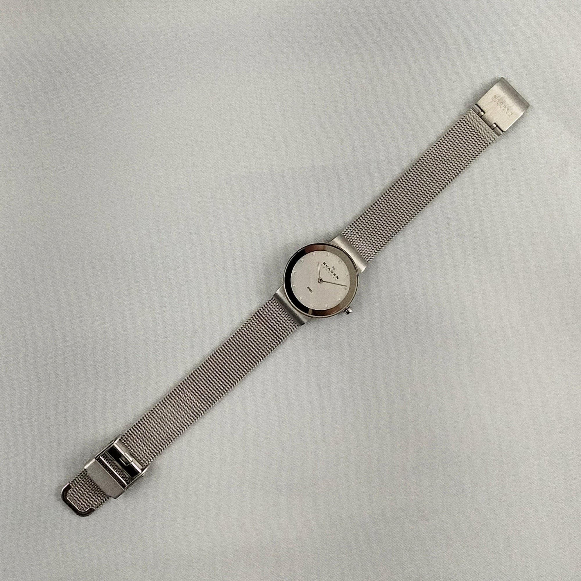 I Like Mikes Mid Century Modern Watches Skagen Women's Stainless Steel Watch, Jewel Hour Markers, Mesh Strap