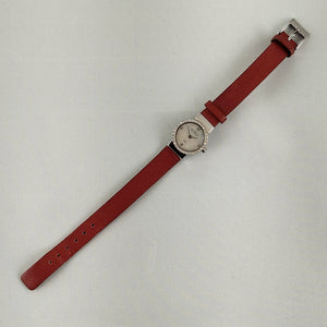 I Like Mikes Mid Century Modern Watches Skagen Women's Stainless Steel Watch, Mother of Pearl Dial, Red Leather Strap, Jewel Details