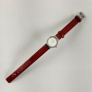 I Like Mikes Mid Century Modern Watches Skagen Women's Stainless Steel Watch, Mother of Pearl Dial, Red Patent Leather Strap