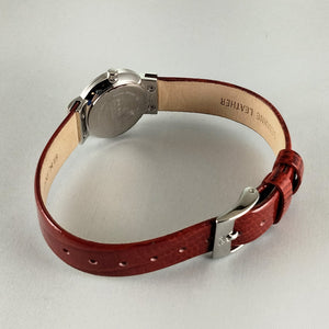 I Like Mikes Mid Century Modern Watches Skagen Women's Stainless Steel Watch, Mother of Pearl Dial, Red Patent Leather Strap