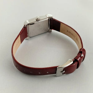 I Like Mikes Mid Century Modern Watches Skagen Women's Stainless Steel Watch, Red Patent Leather Strap, Jewel Details