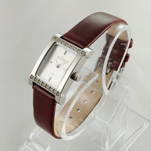 I Like Mikes Mid Century Modern Watches Skagen Women's Stainless Steel Watch, Red Patent Leather Strap, Jewel Details