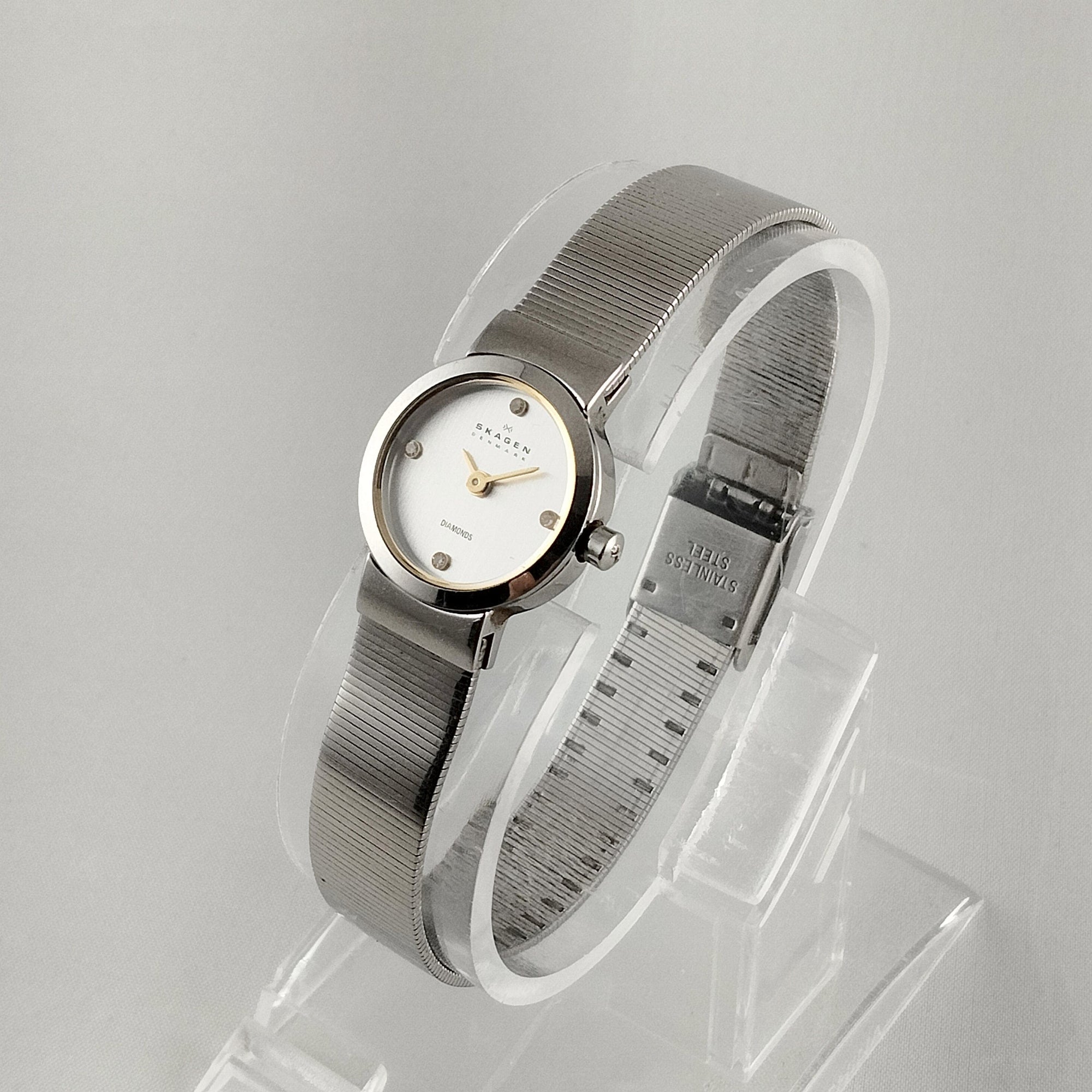 I Like Mikes Mid Century Modern Watches Skagen Women's Stainless Steel Watch, Small Dial, Gold Tone Details