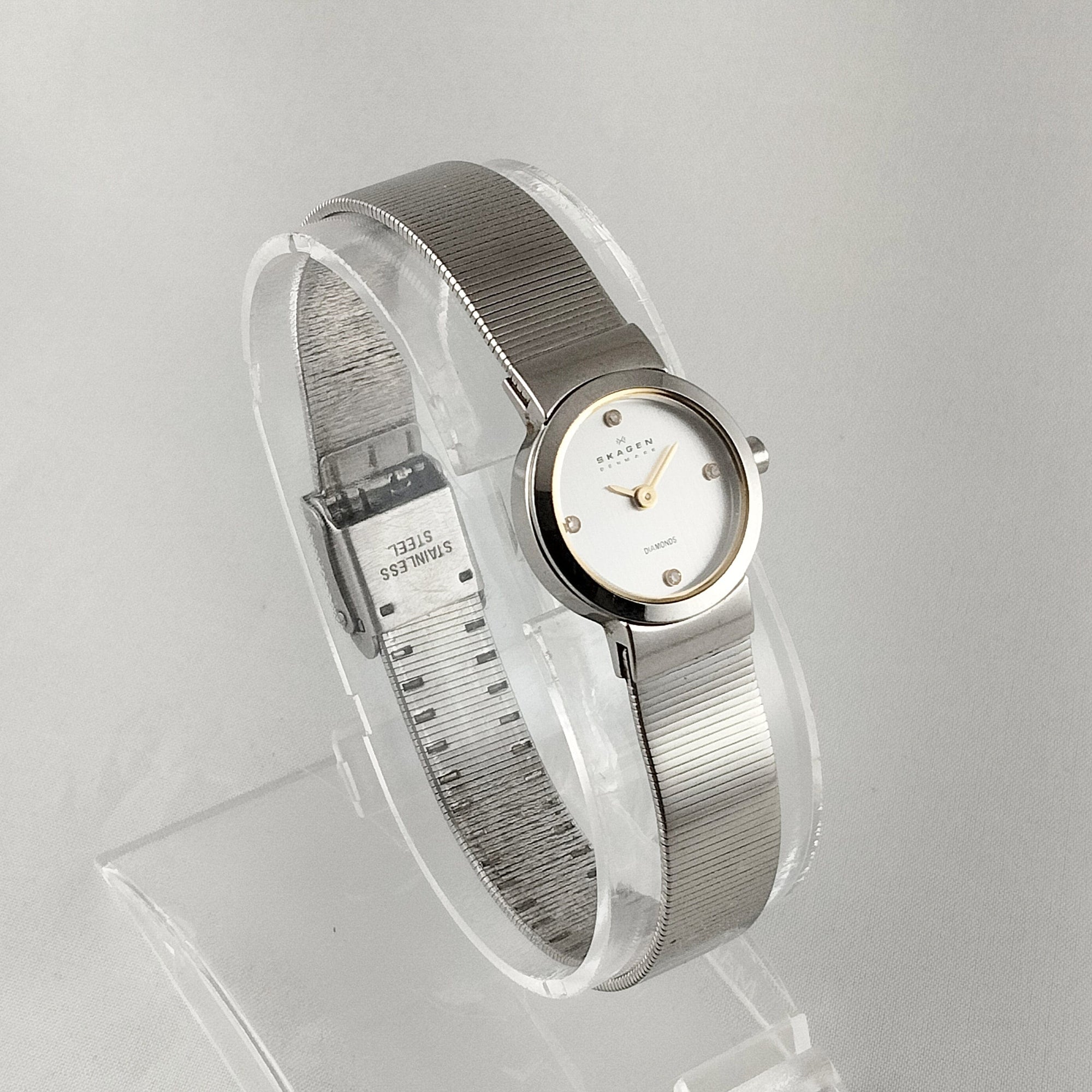 I Like Mikes Mid Century Modern Watches Skagen Women's Stainless Steel Watch, Small Dial, Gold Tone Details