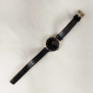 I Like Mikes Mid Century Modern Watches Skagen Women's Watch, Black Dial, Rose Gold Tone Details, Genuine Leather Strap