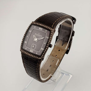 I Like Mikes Mid Century Modern Watches Skagen Women's Watch, Brown Mother of Pearl Dial, Genuine Brown Leather Strap