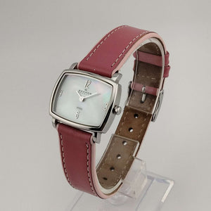 I Like Mikes Mid Century Modern Watches Skagen Women's Watch, Flat Rectangular Mother of Pearl Dial, Genuine Pink Leather Strap