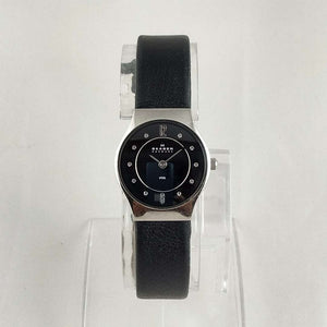 I Like Mikes Mid Century Modern Watches Skagen Women's Watch, Jewel Details, Black Genuine Leather Strap