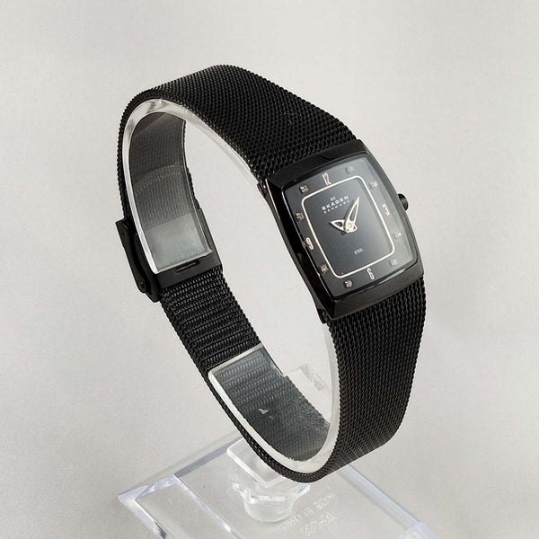 Skagen Womens Quartz Watch 107SSSBD Stainless Steel Mesh Band Black Dial Crystal Skagen 107SSSBD Women main image 3