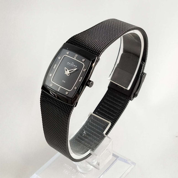 Skagen Steel Denmark Ladies Watch Stainless Mesh Bracelet Black Dial Crystals Skagen Women main image 4