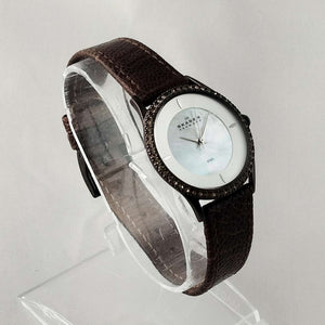 I Like Mikes Mid Century Modern Watches Skagen Women's Watch, Mother of Pearl Dial, Genuine Leather Strap