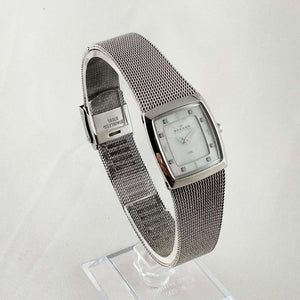 I Like Mikes Mid Century Modern Watches Skagen Women's Watch, Mother of Pearl Dial, Jewel Details, Mesh Strap