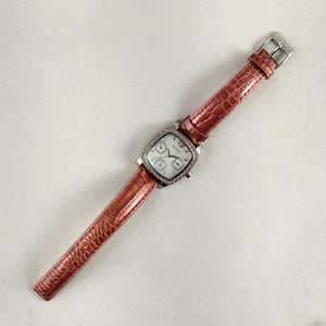 I Like Mikes Mid Century Modern Watches Skagen Women's Watch, Mother of Pearl Dial, Jewel Details, Pink Genuine Leather Strap