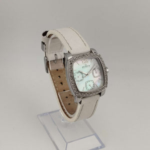I Like Mikes Mid Century Modern Watches Skagen Women's Watch, Mother of Pearl Dial, Jewel Details, White Genuine Leather Strap