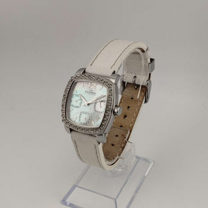 I Like Mikes Mid Century Modern Watches Skagen Women's Watch, Mother of Pearl Dial, Jewel Details, White Genuine Leather Strap