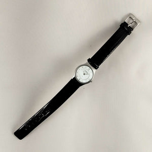I Like Mikes Mid Century Modern Watches Skagen Women's Watch, Mother of Pearl Dial, Jewel Hour Markers, Black Genuine Patent Leather Strap