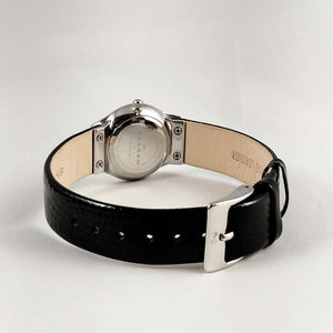 I Like Mikes Mid Century Modern Watches Skagen Women's Watch, Mother of Pearl Dial, Jewel Hour Markers, Black Genuine Patent Leather Strap