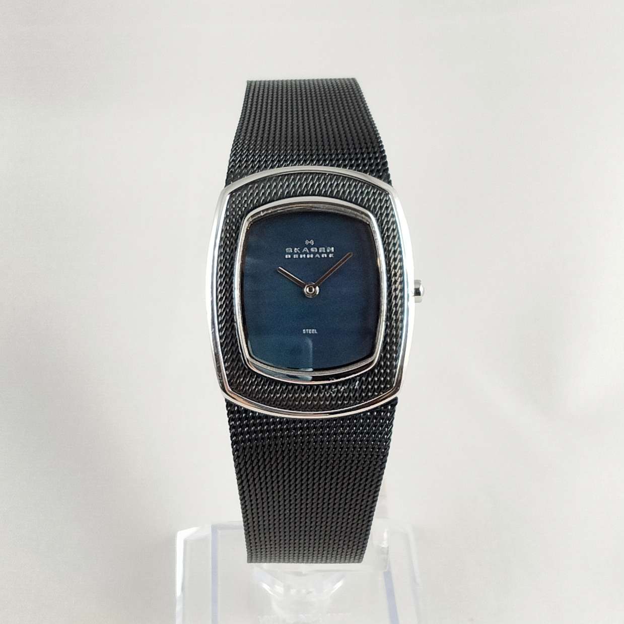 I Like Mikes Mid Century Modern Watches Skagen Women's Watch, Oval Mother of Pearl Dial, Black Mesh Strap