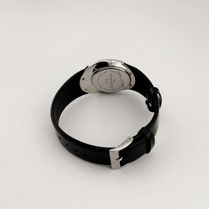I Like Mikes Mid Century Modern Watches Skagen Women's Watch, Silver Tone and Jewel Details, Mother of Pearl Dial, Genuine Black Leather Strap