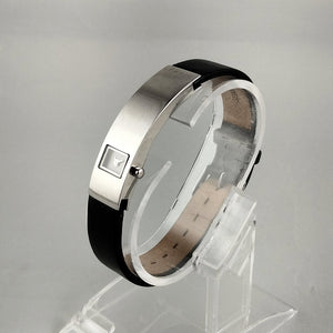I Like Mikes Mid Century Modern Watches Skagen Women's Watch, Tiny Dial, Long Stainless Steel Frame, Black Genuine Leather Strap