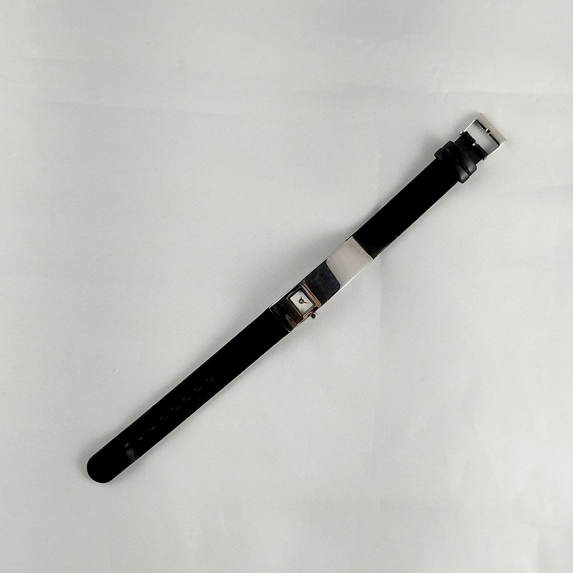 I Like Mikes Mid Century Modern Watches Skagen Women's Watch, Tiny Dial, Long Stainless Steel Frame, Black Genuine Leather Strap