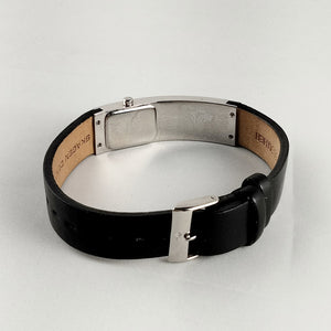 I Like Mikes Mid Century Modern Watches Skagen Women's Watch, Tiny Dial, Long Stainless Steel Frame, Black Genuine Leather Strap
