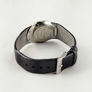 I Like Mikes Mid Century Modern Watches Skagen Women's Watch, Unique Jeweled Face Design, Dark Gray Leather Strap
