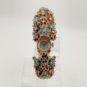 I Like Mikes Mid Century Modern Watches Style Time Women's Gold Tone Watch, Circular Dial, Chunky Bejeweled Bangle Strap