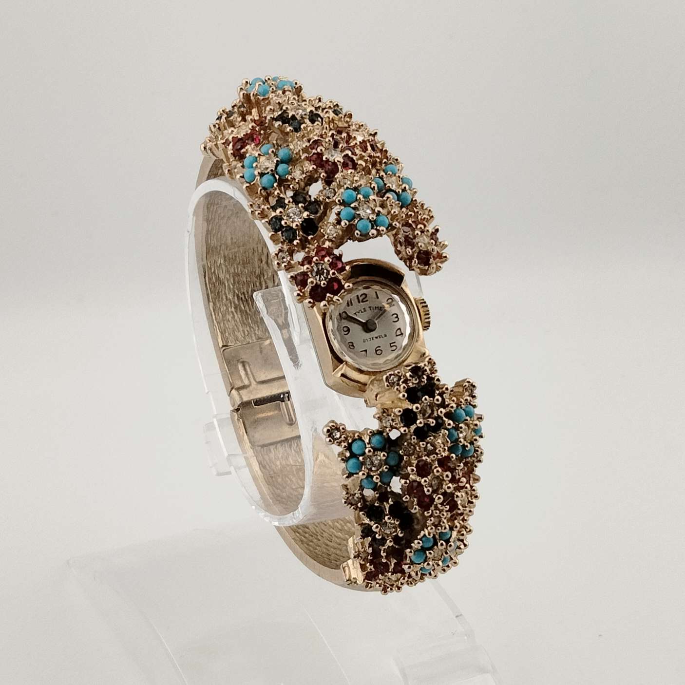 I Like Mikes Mid Century Modern Watches Style Time Women's Gold Tone Watch, Circular Dial, Chunky Bejeweled Bangle Strap