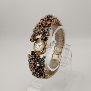 I Like Mikes Mid Century Modern Watches Style Time Women's Gold Tone Watch, Circular Dial, Chunky Bejeweled Bangle Strap