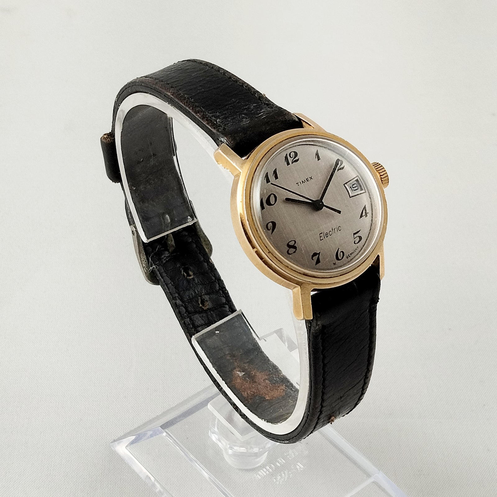 I Like Mikes Mid Century Modern Watches Timex Electric Watch, Black Genuine Leather Strap