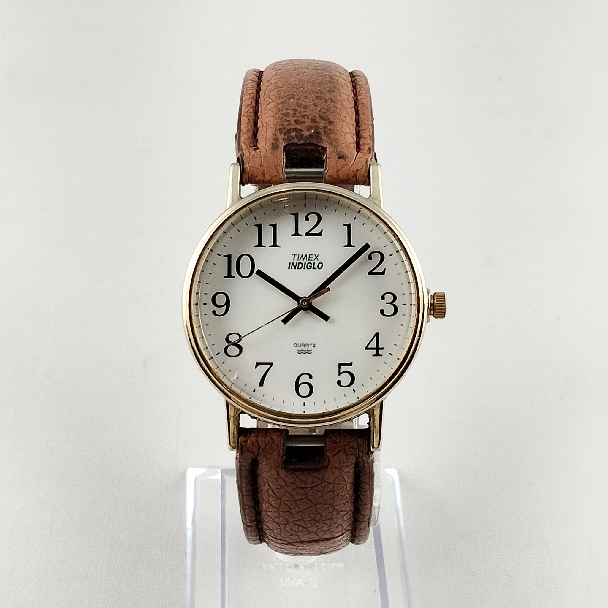 TIMEX クォーツ 腕時計 ブラウンレザー Timex Indiglo Oversized Watch, Brown Leather Strap - I Like Mikes