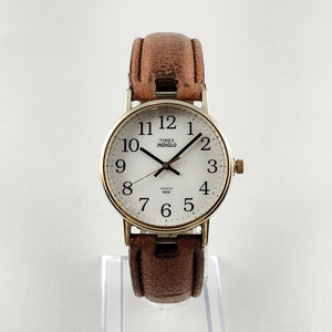 I Like Mikes Mid Century Modern Watches Timex Indiglo Oversized Watch, Brown Leather Strap