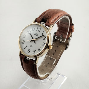 I Like Mikes Mid Century Modern Watches Timex Indiglo Oversized Watch, Brown Leather Strap