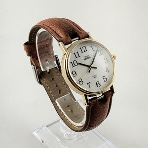 I Like Mikes Mid Century Modern Watches Timex Indiglo Oversized Watch, Brown Leather Strap