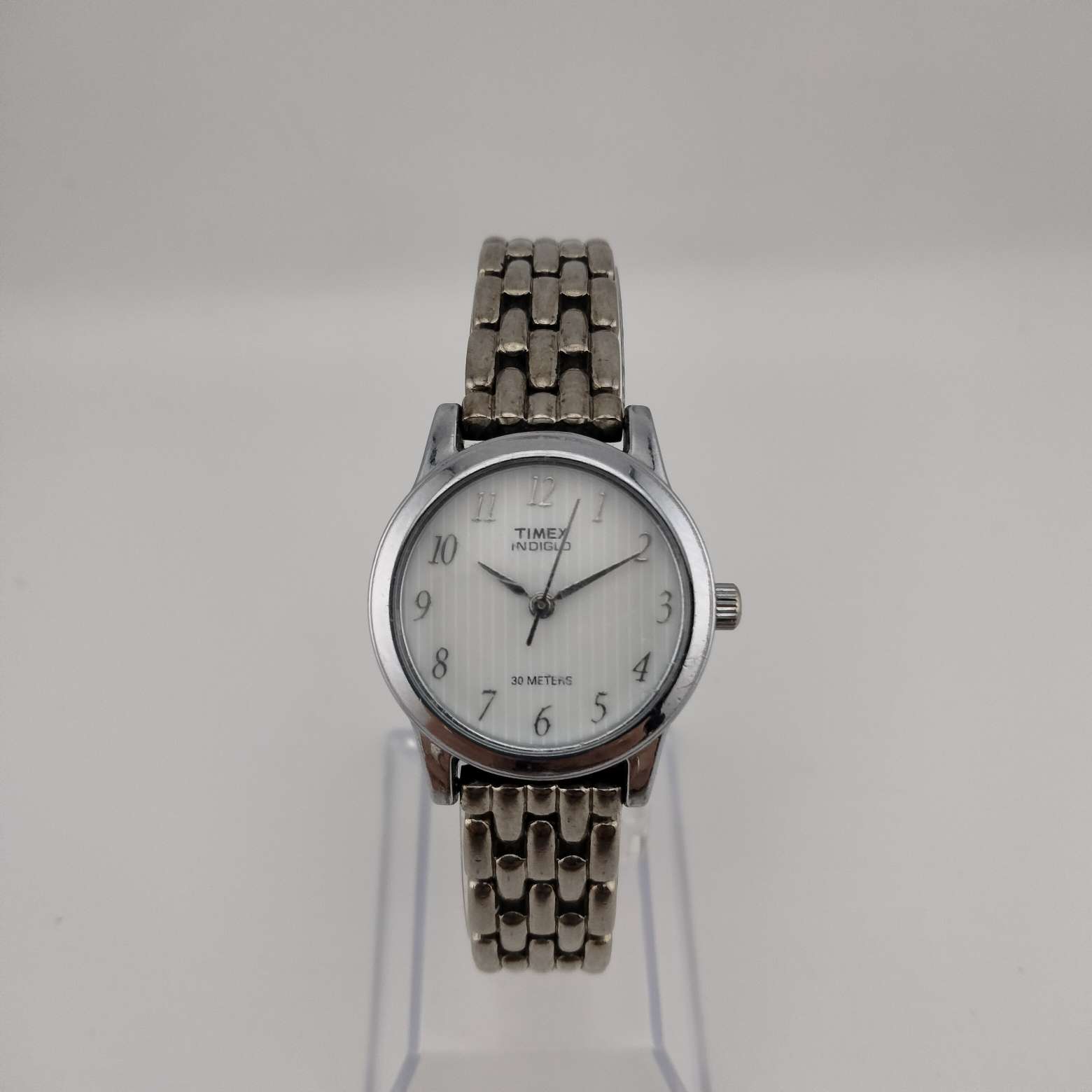 I Like Mikes Mid Century Modern Watches Timex Indiglo Silver Tone Watch, Bracelet Strap