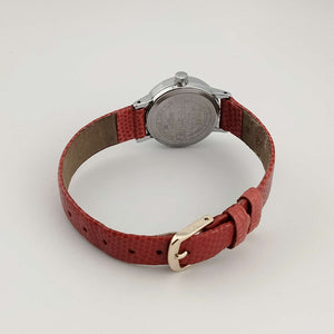 I Like Mikes Mid Century Modern Watches Timex Indiglo Silver Tone Watch, Circular Dial, Red Genuine Leather Strap