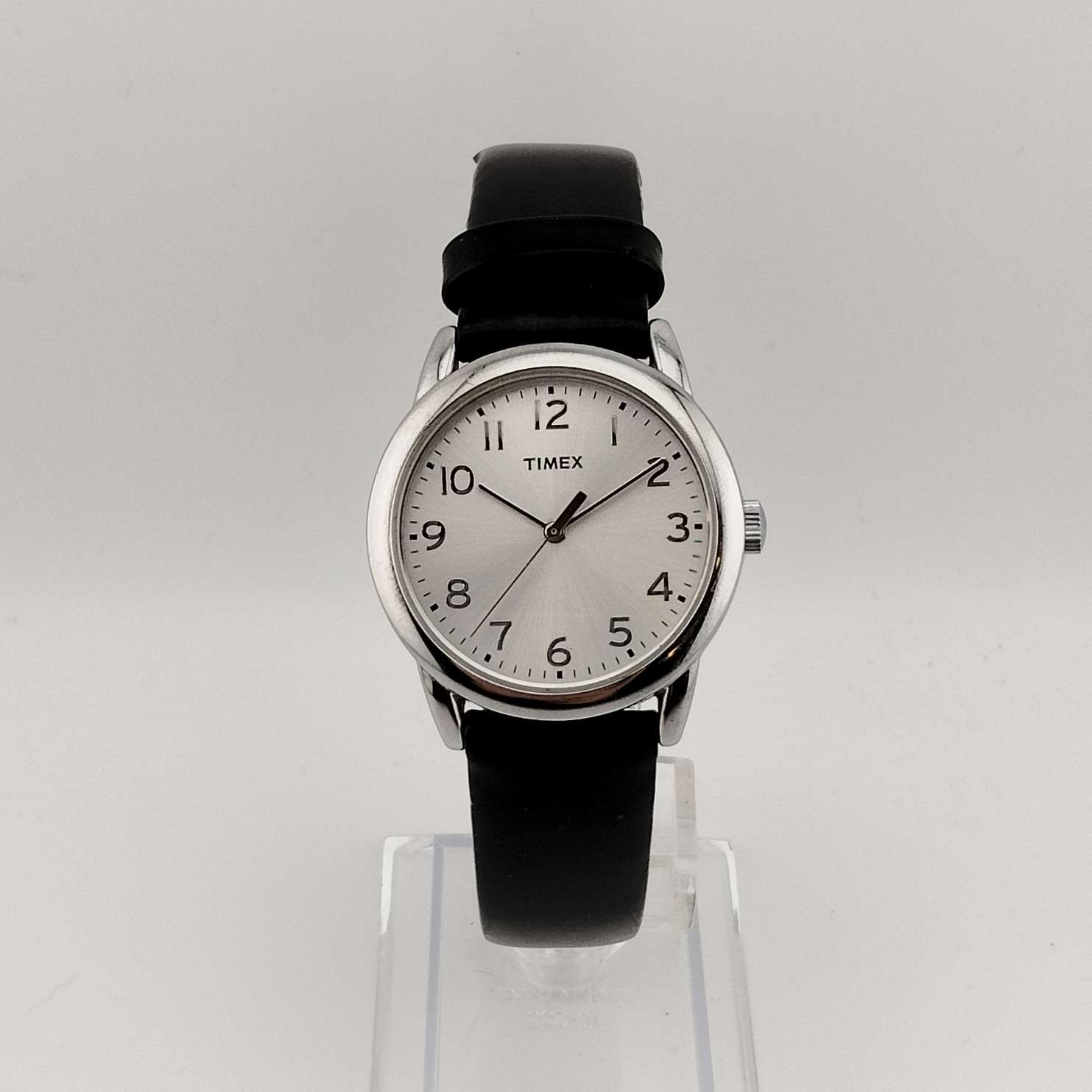 I Like Mikes Mid Century Modern Watches Timex Men's Silver Tone Watch, Genuine Black Leather Strap