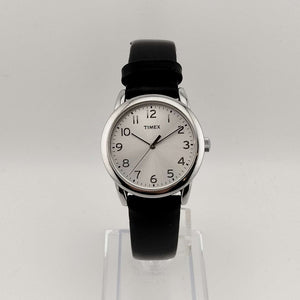 I Like Mikes Mid Century Modern Watches Timex Men's Silver Tone Watch, Genuine Black Leather Strap
