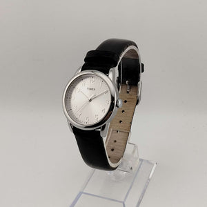 I Like Mikes Mid Century Modern Watches Timex Men's Silver Tone Watch, Genuine Black Leather Strap