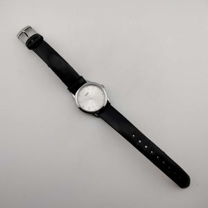 I Like Mikes Mid Century Modern Watches Timex Men's Silver Tone Watch, Genuine Black Leather Strap