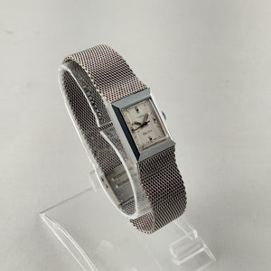 I Like Mikes Mid Century Modern Watches Timex Petite Electric Silver Tone Watch, Rectangular Dial, Mesh Strap
