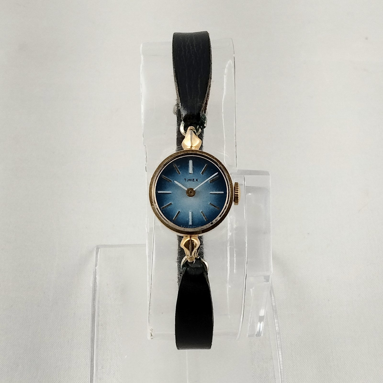 I Like Mikes Mid Century Modern Watches Timex Petite Women's Watch, Blue Gradient Dial, Thin Gray-Blue Leather Strap