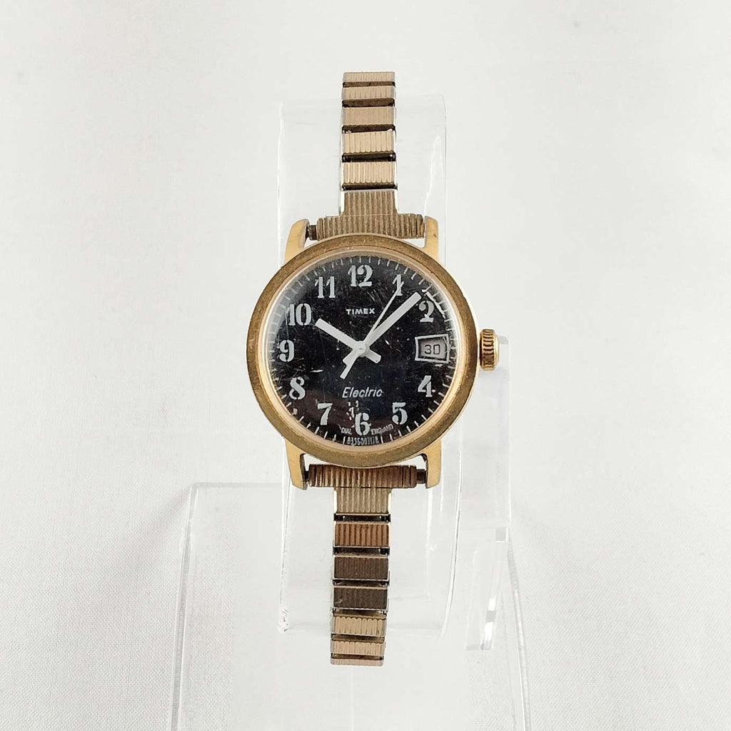Timex Unisex Gold Tone Watch, Black Dial, Thin Stretch Strap  display picture 2
