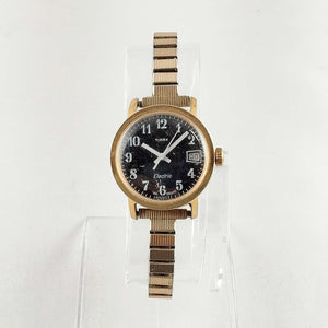 I Like Mikes Mid Century Modern Watches Timex Unisex Gold Tone Watch, Black Dial, Thin Stretch Strap