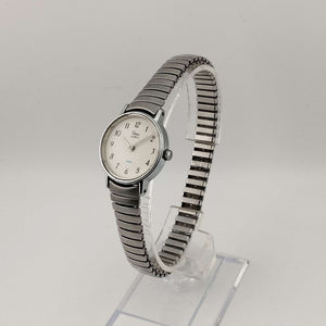 I Like Mikes Mid Century Modern Watches Timex Unisex Silver Tone Quartz Watch, White Circular Dial, Stretch Strap