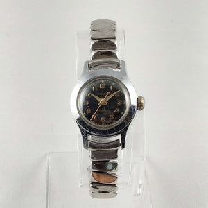 I Like Mikes Mid Century Modern Watches Timex Unisex Silver Tone Watch, Black Dial, Gold Tone Details