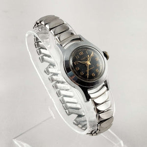 I Like Mikes Mid Century Modern Watches Timex Unisex Silver Tone Watch, Black Dial, Gold Tone Details
